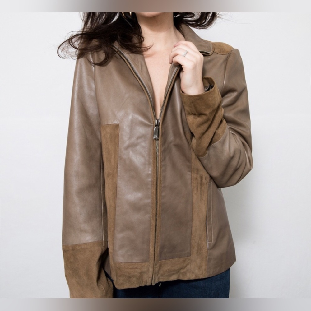 Elie Tahari Olive Green Lamb Leather Jacket size Medium